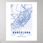 Barcelona City Map Blue Poster (Voorkant)