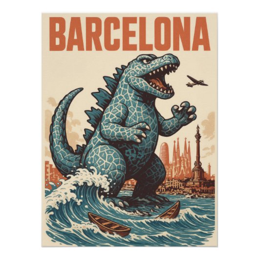 Barcelona City Monster Attack Art Print - Kaiju Perfect Poster (Voorkant)