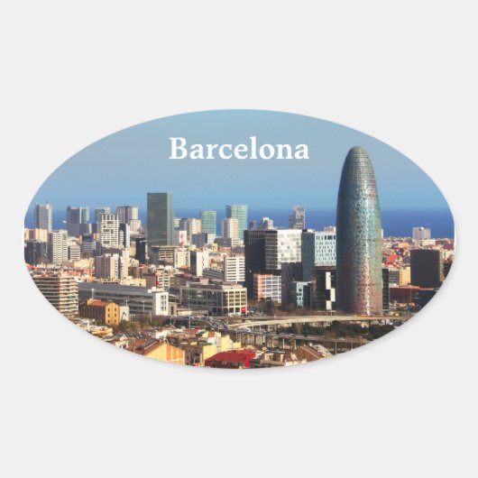 Barcelona-cityscape Ovale Sticker (Voorkant)