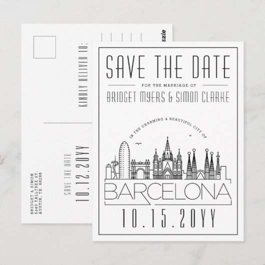 Barcelona | De gestileerde Veldlijn sparen de Datu Briefkaart (Voorkant / Achterkant)