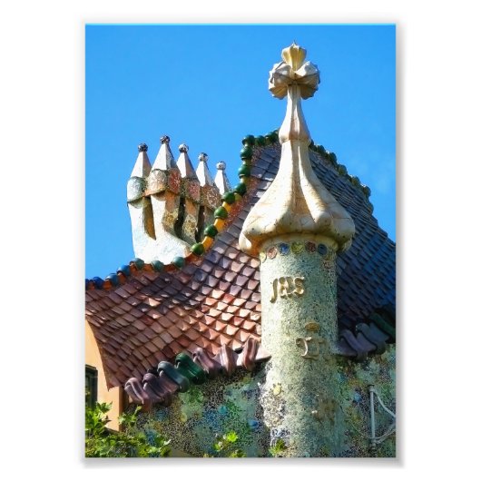 Barcelona, details van de architectuur van Gaudi Foto Afdruk (Voorkant)