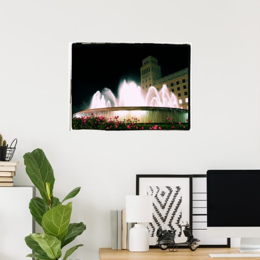 Barcelona-fontein - Placa de Catalunya - Poster (Thuiskantoor)