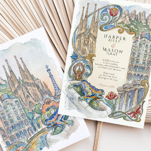 Barcelona Gaudí-oriëntatiepunten Watercolor Bruilo Kaart