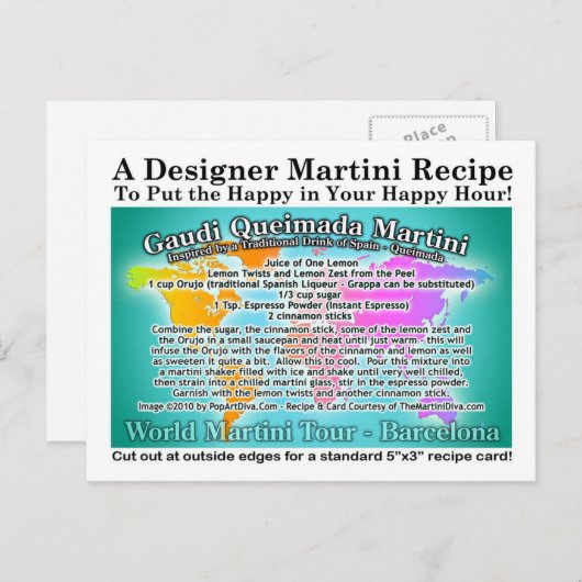 Barcelona Gaudi Queimada World Tour Martini Recept Briefkaart (Voorkant / Achterkant)