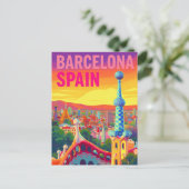 Barcelona Gaudi Zonsondergang Retro Briefkaart (Staand voorkant)
