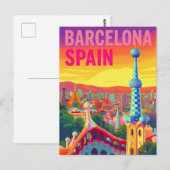 Barcelona Gaudi Zonsondergang Retro Briefkaart (Voorkant / Achterkant)