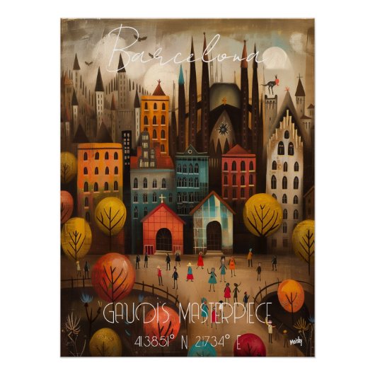 Barcelona: Gaudi's Masterpiece - Whimsical Art Perfect Poster (Voorkant)
