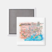 Barcelona geïllustreerd reisschema met wegen magneet (Voorkant / Achterkant)
