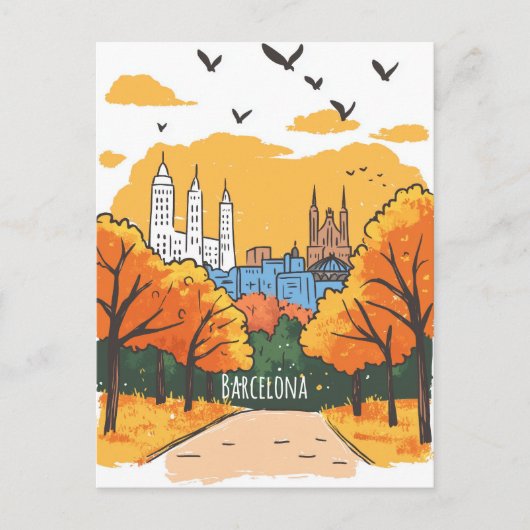 Barcelona herfst reis briefkaart (Voorkant)