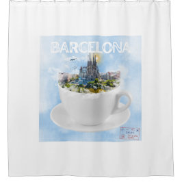 Barcelona in een theekop – Sagrada Familia Skyline Douchegordijn