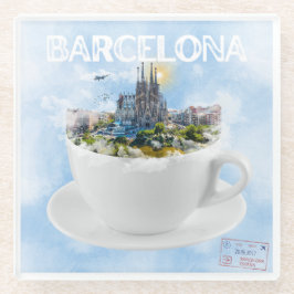 Barcelona in een theekop – Sagrada Familia Skyline Glazen Onderzetter