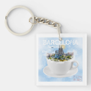 Barcelona in een theekop – Sagrada Familia Skyline Sleutelhanger