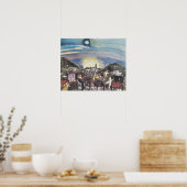 Barcelona in Nacht door Walter Gramatte Poster (Keuken)