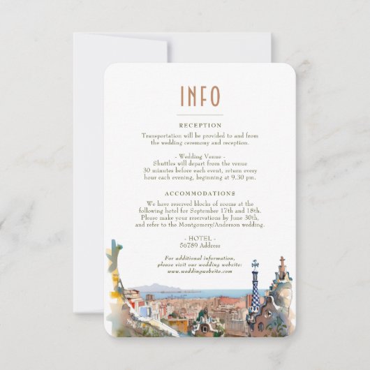 Barcelona Insert INFO Details Spain Wedding Invita Kaart (Voorkant)