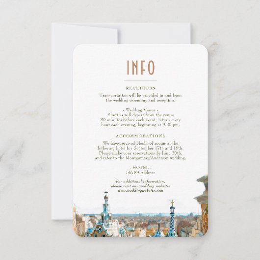 Barcelona Insert INFO Details Spain Wedding Kaart (Voorkant)