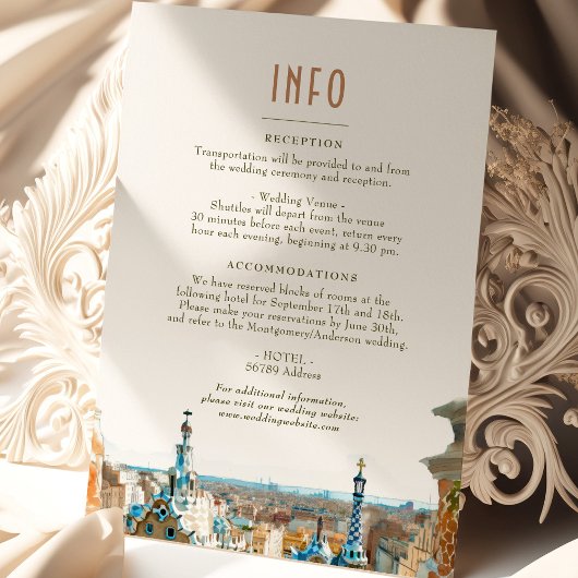 Barcelona Insert INFO Details Spain Wedding Kaart