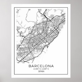 BARCELONA-kaart - Poster met zwarte & witte kaart