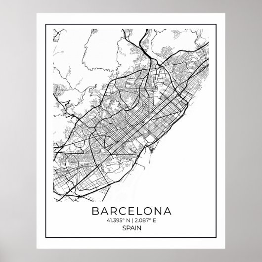 BARCELONA-kaart - Poster met zwarte & witte kaart (Voorkant)