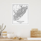 BARCELONA-kaart - Poster met zwarte & witte kaart (Keuken)