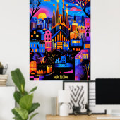 Barcelona Kleurrijke Dromen – Geometrisch stadsbee Poster (Thuiskantoor)