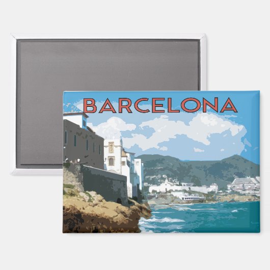 Barcelona kust, Spanje met strand en bergen Magneet (Voorkant / Achterkant)