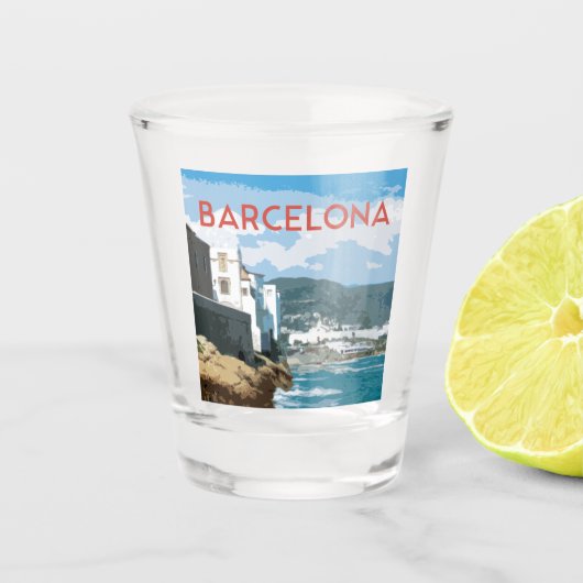 Barcelona kust, Spanje vintage reisstijl Shot Glas (Voorkant)