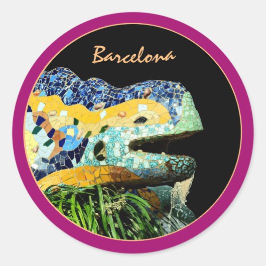 Barcelona Lizard & Park Guell, Catalonië, Gaudi Ronde Sticker (Voorkant)