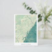 Barcelona Map Blue  Waterverf Briefkaart (Staand voorkant)