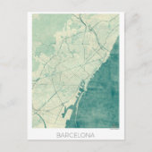 Barcelona Map Blue  Waterverf Briefkaart (Voorkant)