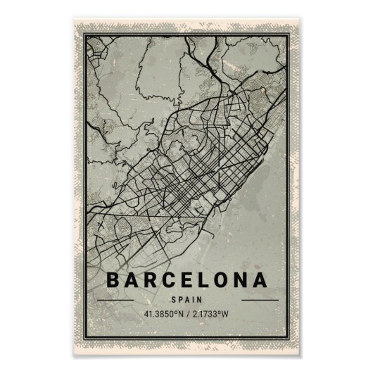 Barcelona map print poster canvas | spin (Voorkant)