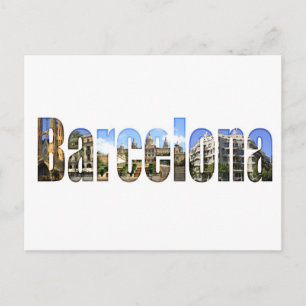 Barcelona met toeristische attracties in letters briefkaart