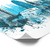 Barcelona Monochrome Blue Skyline Poster (Hoek)