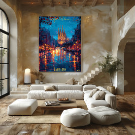 Barcelona Nachten - Sagrada Familia Reflecties Poster