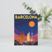 Barcelona Night Skyline Sagrada Familia Briefkaart (Staand voorkant)
