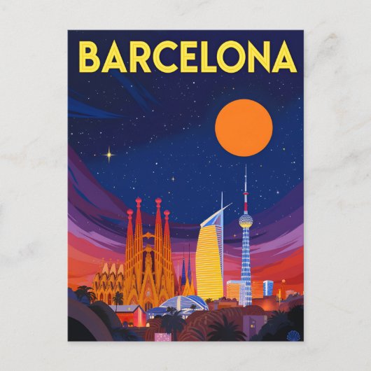 Barcelona Night Skyline Sagrada Familia Briefkaart (Voorkant)