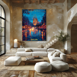 Barcelona Nights - Sagrada Familia Reflecties Poster