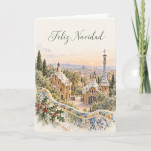 Barcelona Park Güell Acuarela Kerstmis Feestdagen Kaart