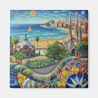 Barcelona, Park Guell, Sagrada Familia, Imán, Souv Magneet