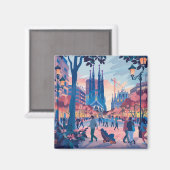 Barcelona, Park Guell, Sagrada Familia, Souvenir Magneet (Voorkant / Achterkant)