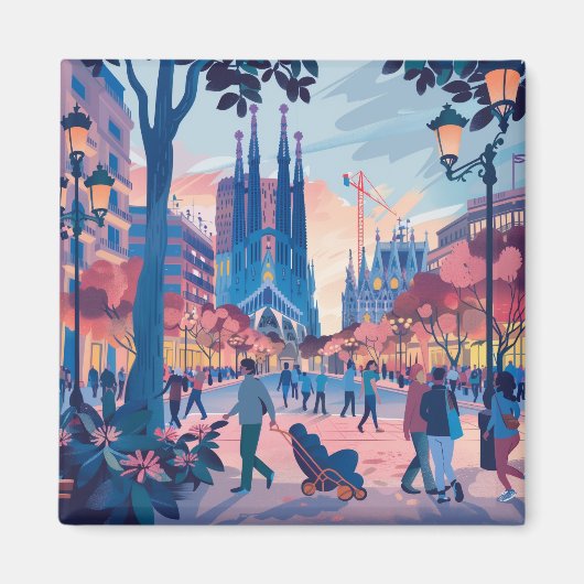 Barcelona, Park Guell, Sagrada Familia, Souvenir Magneet (Voorkant)