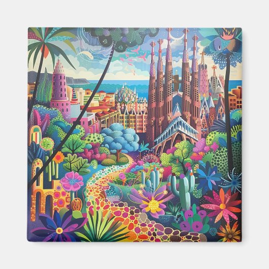 Barcelona, Park Guell, Sagrada Familia, Souvenir Magneet (Voorkant)