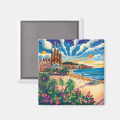Barcelona, Park Guell, Sagrada Familia, Souvenir Magneet (Voorkant / Achterkant)