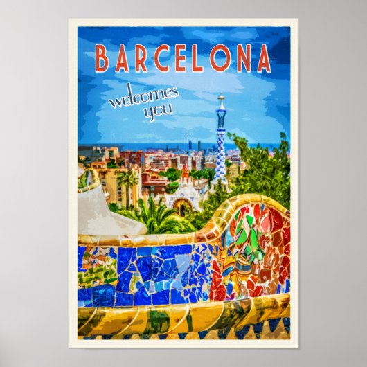Barcelona Park Guell Vintage Travel Photographic Poster (Voorkant)