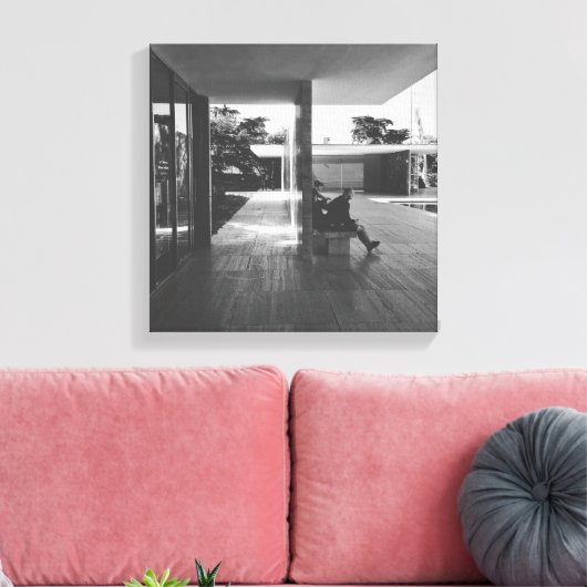 Barcelona paviljoen perspectief canvas afdruk (Insitu (Woonkamer))