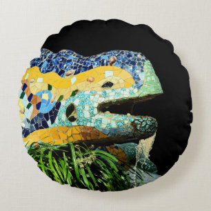 Barcelona Pillow, Spanje, Kunst, Hagedis Fontein Rond Kussen