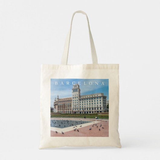 Barcelona Plaza de Catalunya uitzicht canvas tas (Achterkant)