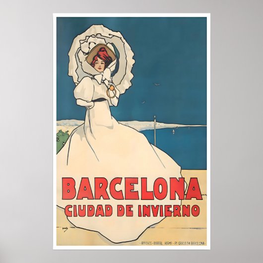 Barcelona Poster Spanje Kunst Retro Spaans Reizen (Voorkant)