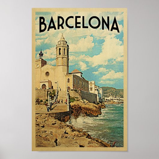 Barcelona Poster Vintage Travel Retro Spain Print (Voorkant)