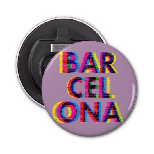 Barcelona Psychedelic Glitch  kleur Button Flesopener (Voorkant)