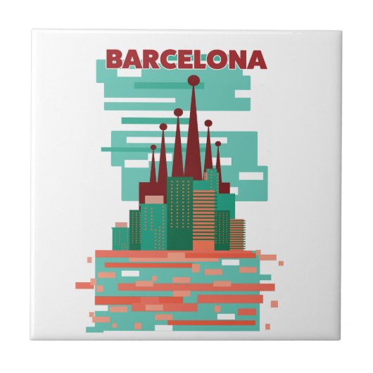 Barcelona retro Reisposter Tegeltje (Voorkant)